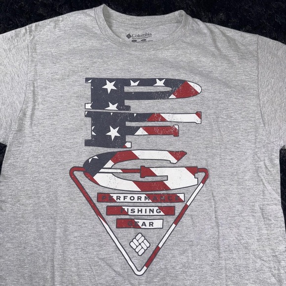 Columbia PFG Shirt Mens Large Gray Patriotic USA Fish Performance Fishing Tee - Picture 2 of 7